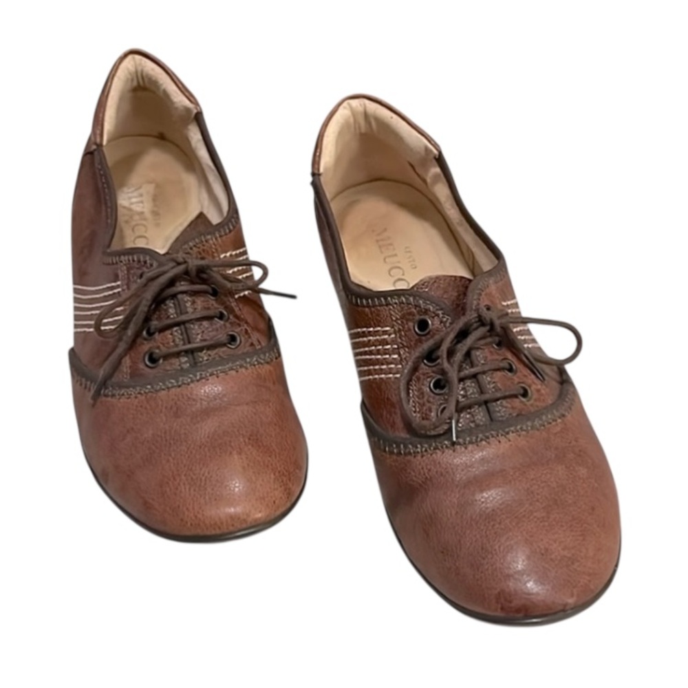 Sesto Meucci Italy Brown Leather Lace Up Walking Shoes